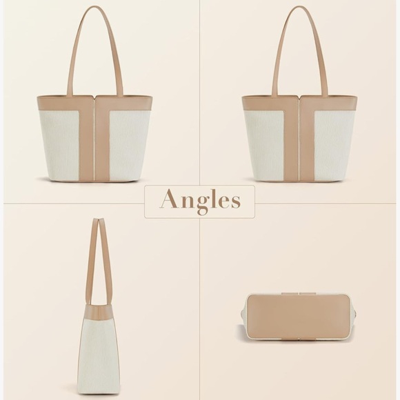 *New* Quilted Shoulder Bag/Tote Bag W/ Zipper - Tan and Beige - Picture 5 of 7